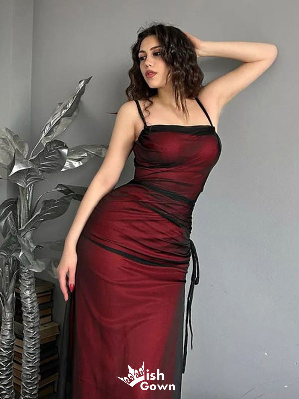 Sexy Spaghetti Strap Square Mermaid Long Prom Dress Ideas, Evening Party Dresses,WGP1525
