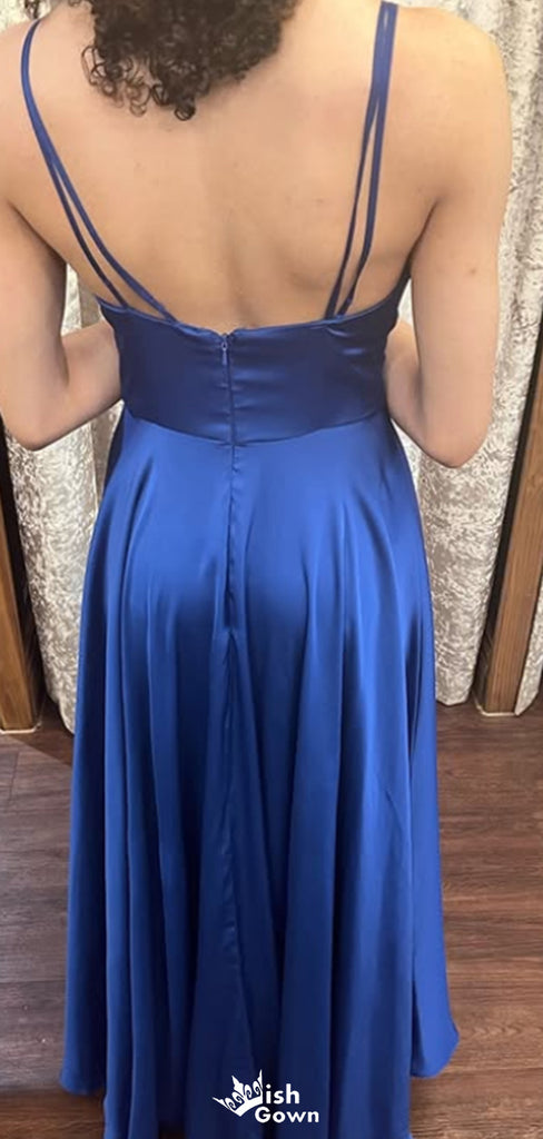 Elegant Spaghetti Strap V-neck A-line Long Prom Dress Ideas, Evening Party Dresses,WGP1536