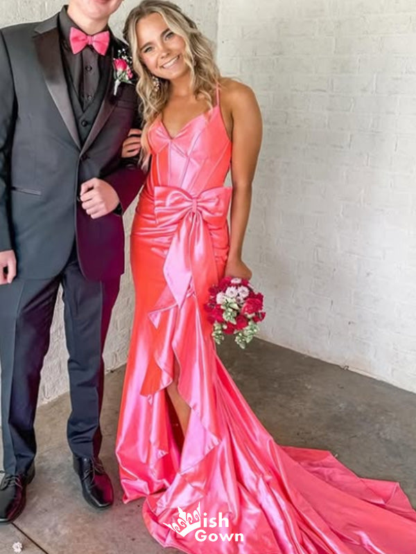 Elegant Spaghetti Strap V-neck Mermaid Long Prom Dress Ideas, Evening Party Dresses,WGP1542
