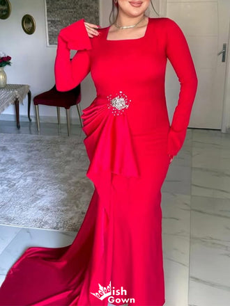 Formal Long Sleeves Square Mermaid Long Prom Dress Ideas, Evening Party Dresses,WGP1562