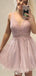 Elegant V-neck Lace A-line Short Mini Homecoming Dress,EPT418
