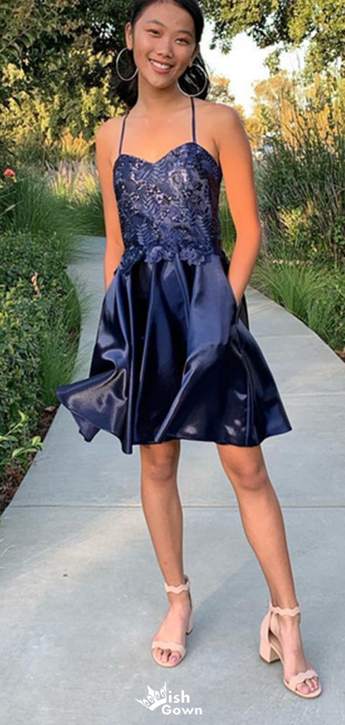 Elegant Spaghetti Strap A-line Short Mini Homecoming Dress,EPT427