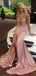 Unique Pink Halter Long Sleeve Mermaid Long Prom Dress Ideas, Evening Party Dresses,WGP1905