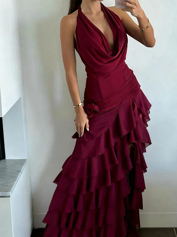 Sexy Red V-Neck Mermaid Long Prom Dress Ideas, Evening Party Dresses,WGP1770