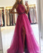 Sexy Pink High-Neck A-Line Side Slit Long Prom Dress Ideas, Evening Party Dresses,WGP1645