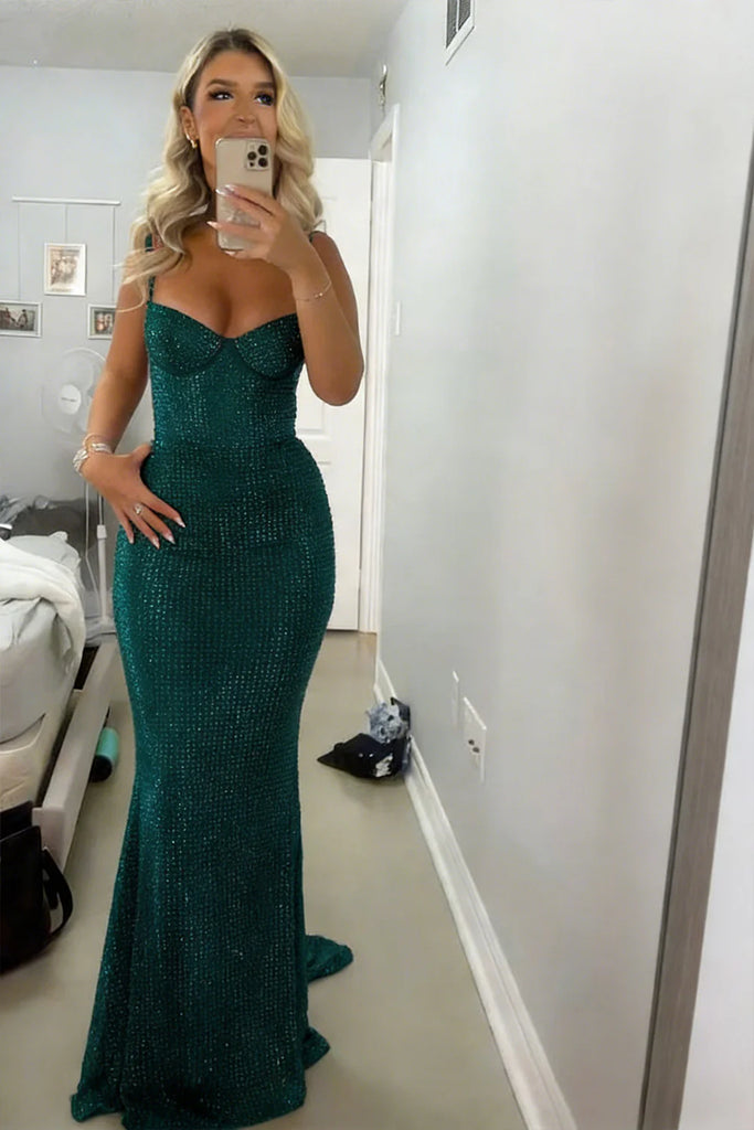 Modern Rhinestone Bodycon Prom Gown Sparkly Strapless Mermaid Formal Dress,WGP2164