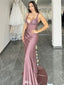 Elegant Pink Spaghetti Strap Mermaid Long Prom Dress Ideas, Evening Party Dresses ,  WGP1590