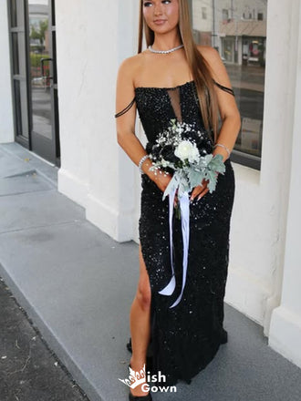 Elegant Off-shoulder Strapless V-neck Long Prom Dress Ideas, Evening Party Dresses,WGP1577