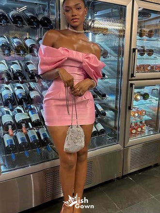 Elegant Off-shoulder Sheath Short Mini Homecoming Dress,EPT431