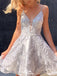 Elegant Spaghetti Strap V-neck A-line Short Mini Homecoming Dress,EPT436