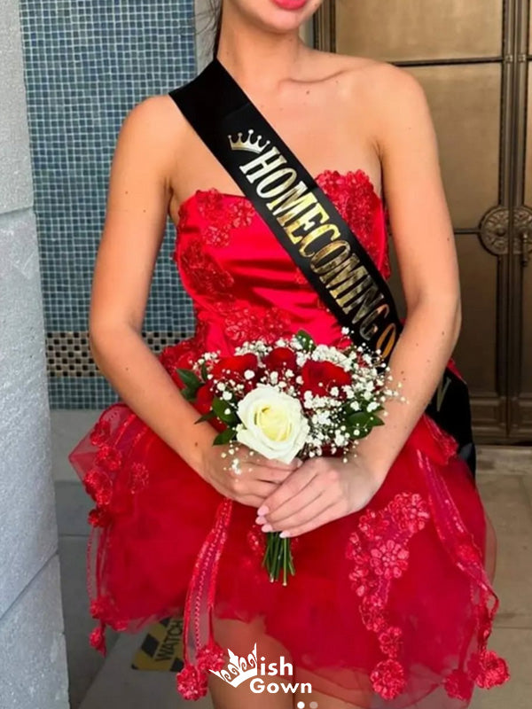 Gorgeous Strapless Lace A-line Short Mini Homecoming Dress,EPT447