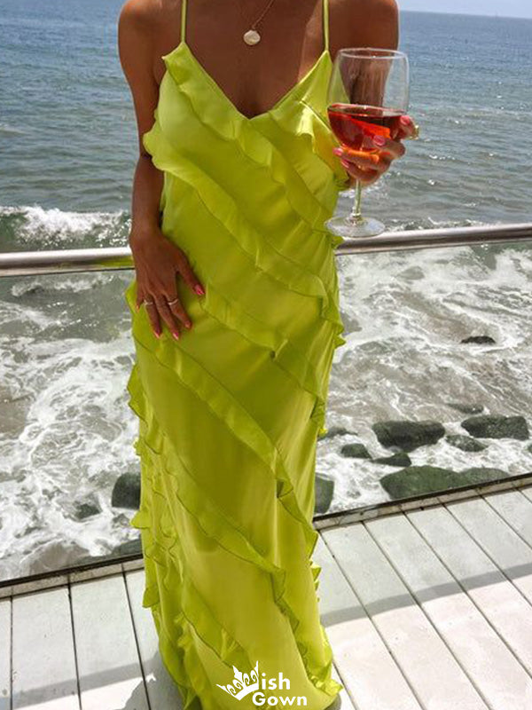 Popular Spaghetti Strap V-neck Sheath Long Prom Dress Ideas, Evening Party Dresses,WGP1158