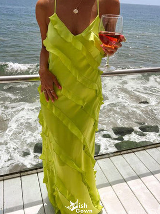 Popular Spaghetti Strap V-neck Sheath Long Prom Dress Ideas, Evening Party Dresses,WGP1158