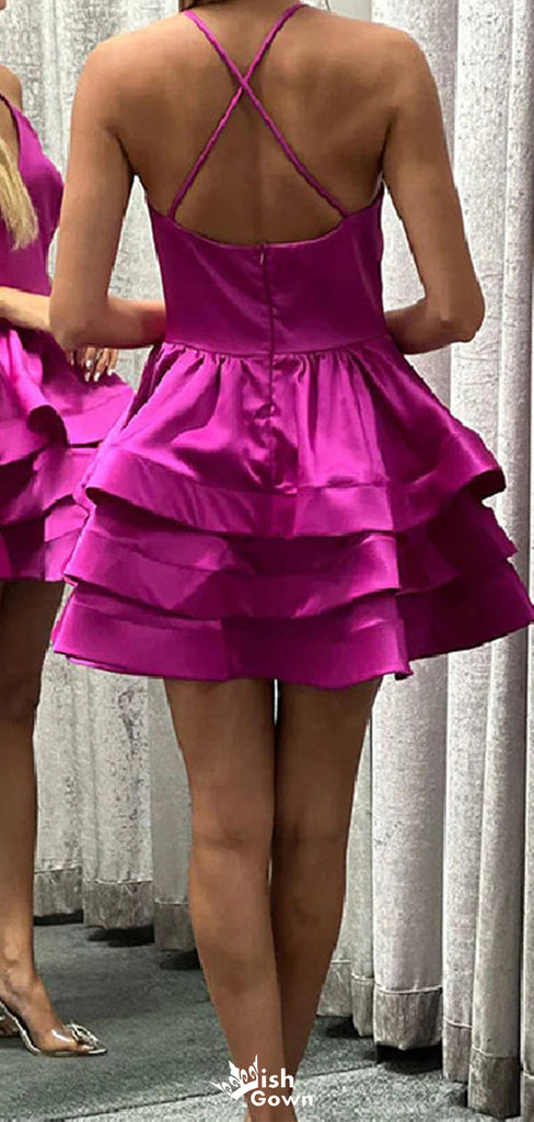 Formal Spaghetti Strap V-neck A-line Short Mini Homecoming Dress,EPT471