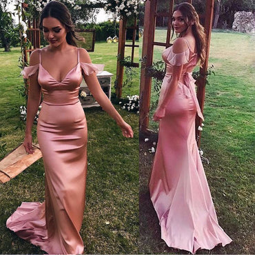 Elegant Pink Spaghetti Strap Mermaid Long Prom Dress Ideas, Evening Party Dresses,WGP1794