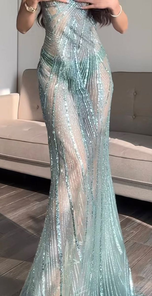Popular Teal Spaghetti Strap Mermaid  Long Prom Dress Ideas, Evening Party Dresses,WGP1638