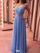 Elegant Blue Spaghetti-Strap A-Line Long Prom Dress Ideas, Evening Party Dresses,WGP1630