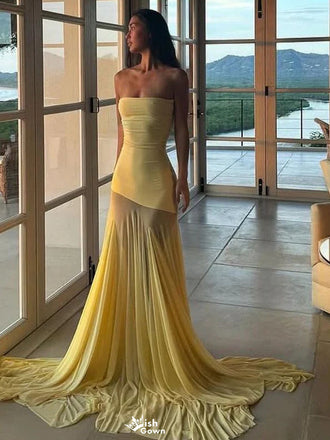 Elegant Yellow Sweetheart Mermaid Long Prom Dress Ideas, Evening Party Dresses,WGP1612