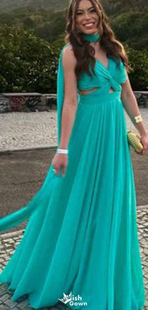 Elegant Halter V-neck A-line Long Prom Dress Ideas, Evening Party Dresses,WGP1649