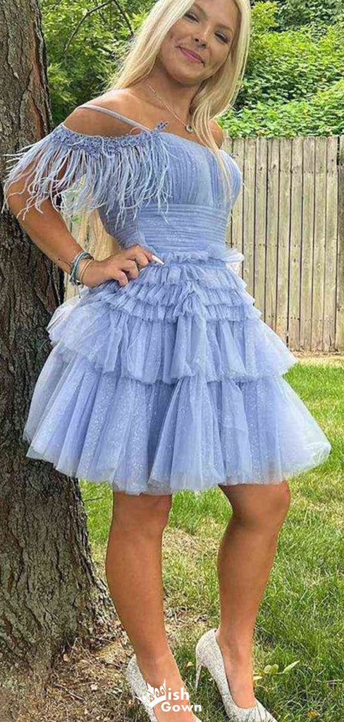 Elegant Spaghetti Strap Off-shoulder A-line Short Mini Homecoming Dress,EPT508