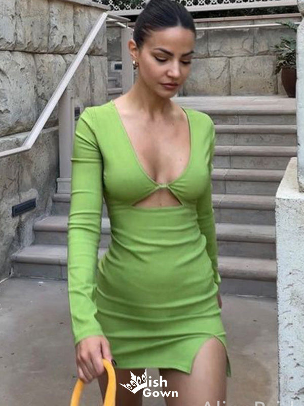 Sexy Long Sleeves V-neck Sheath Short Mini Homecoming Dress,EPT511