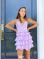 Casual Spaghetti Strap V-neck A-line Mini Homecoming Dress,EPT319