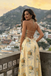 Fancy Floral Print Halter Prom Dress Yellow Corset Style A-Line Maxi Gown,WGP2218