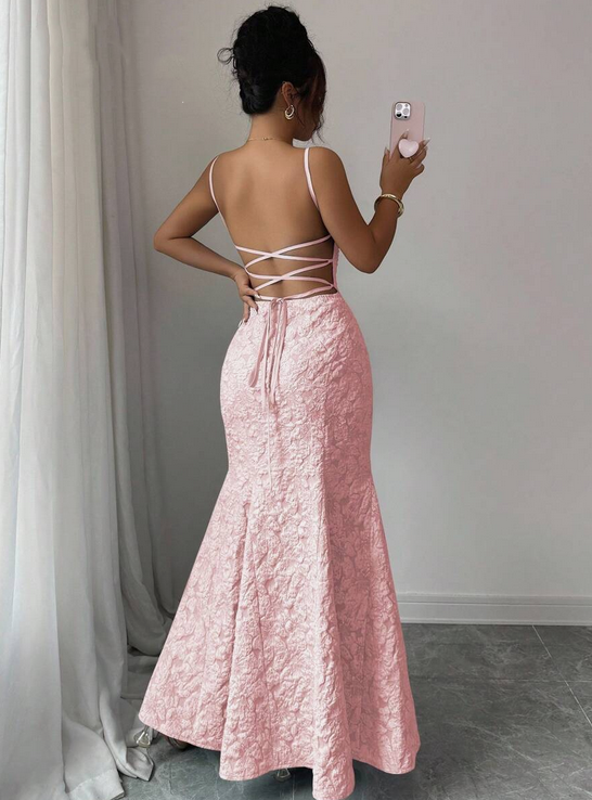 Elegant Applique Pink Spaghetti Strap Mermaid  Long Prom Dress Ideas, Evening Party Dresses,WGP1820