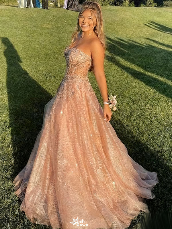 Shiny Pink Sweetheart A-Line Long Prom Dress Ideas, Evening Party Dresses,WGP1631