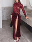 Sexy Red Halter Long Sleeve Mermaid Side Slit Long Prom Dress Ideas, Evening Party Dresses,WGP1733
