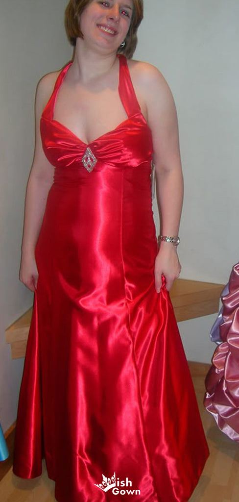 Elegant Halter V-neck A-line Long Prom Dress Ideas, Evening Party Dresses,WGP1685