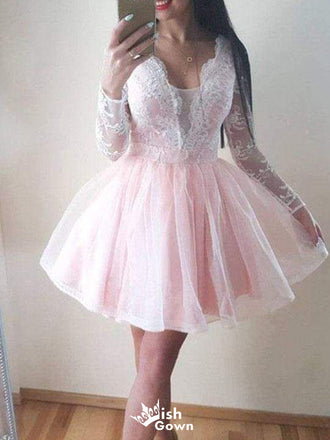 Sexy V-neck Long Sleeves A-line Short Mini Homecoming Dress,EPT537