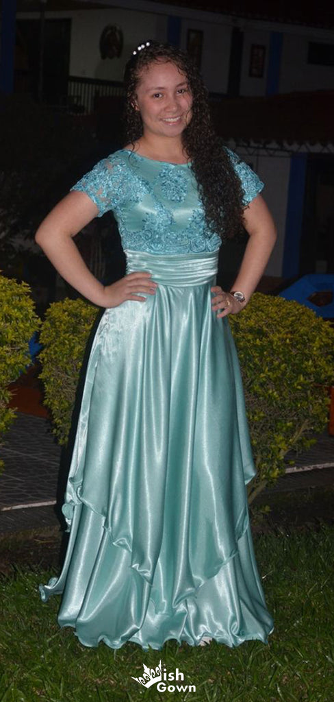 Gorgeous Short Sleeves A-line Long Prom Dress Ideas, Evening Party Dresses,WGP1728