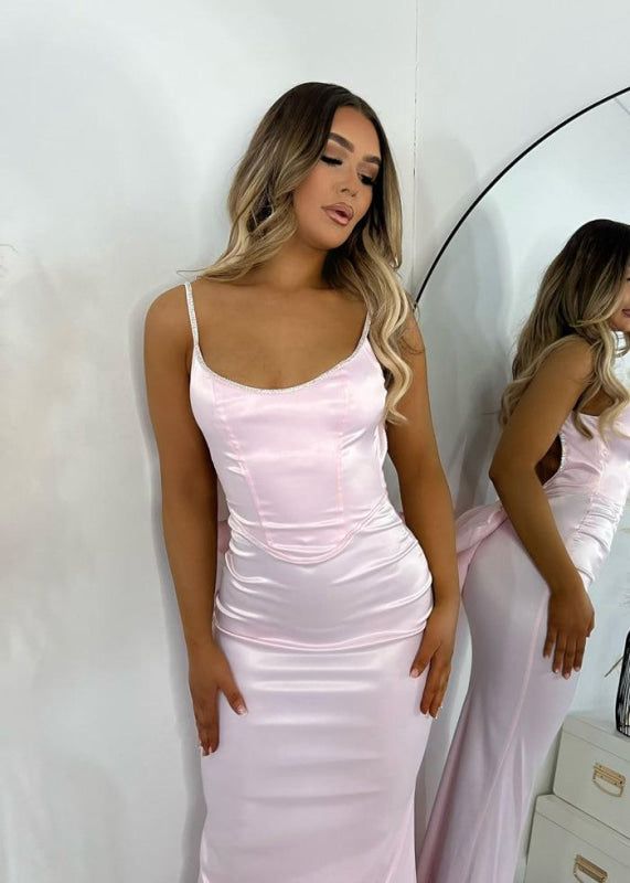 Elegant Pink Spaghetti Strap Mermaid Long Prom Dress Ideas, Evening Party Dresses,WGP1821