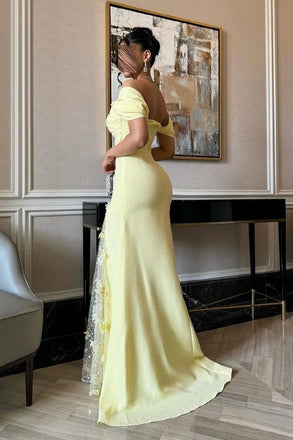 Elegant Yellow Off-Shoulder Mermaid Long Prom Dress Ideas, Evening Party Dresses,WGP1623