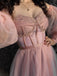 Elegant Pink Off-Shoulder A-Line Long Prom Dress Ideas, Evening Party Dresses,WGP1920