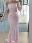 Sexy Pink Off-Shoulder Long Sleeve Mermaid Long Prom Dress Ideas, Evening Party Dresses,WGP1908