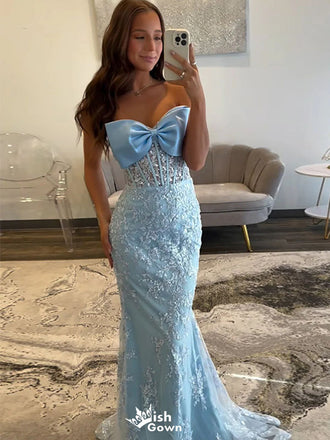 Unique Blue Applique Sweetheart Mermaid Long Prom Dress Ideas, Evening Party Dresses,WGP1898