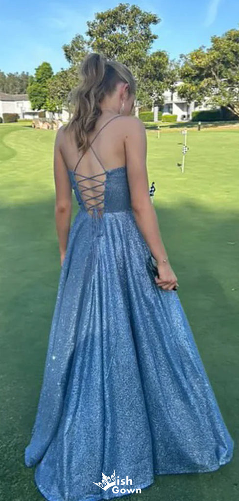 Gorgeous Sweetheart Spaghetti Strap A-line Unique Long Prom Dress Ideas, Evening Party Dresses,WGP1164