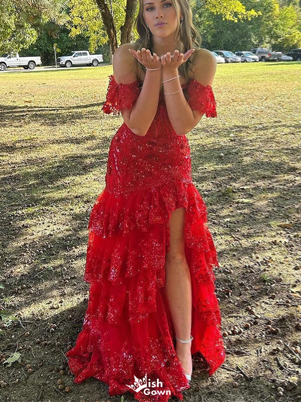 Gorgeous Off-shoulder Sheath Lace Long Prom Dress Ideas, Evening Party Dresses,WGP1172