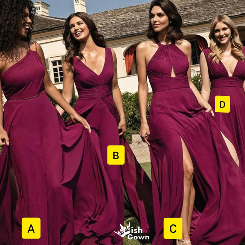 Unique Burgundy Mismatched Sleeveless Mermaid Long Bridesmaid Dresses Online,WGM470
