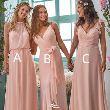 Elegant Pink Mismatched Sleeveless A-Line Long Bridesmaid Dresses Online,WGM465