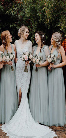 Elegant A-Line V Neck Straps Popular Cheap Maxi Long Wedding Guest Bridesmaid Dresses,WGM233