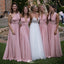 Sexy Pink V-Neck Sleeveless A-Line Long Bridesmaid Dresses Online , WGM408
