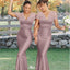 Elegant Pink V-Neck Short sleeves Mermaid Long Bridesmaid Dresses Online, WGM415