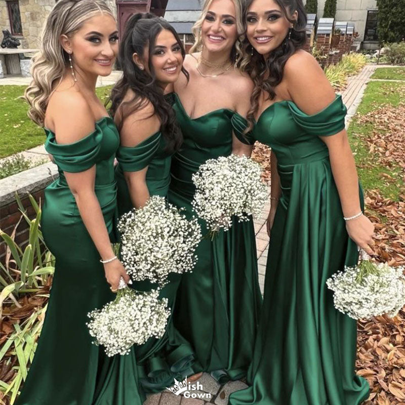 Elegant Green Off-Shoulder Sleeveless Mermaid Long Bridesmaid Dresses Online , WGM416