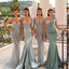 Simple Blue Mismatched Sleeveless Mermaid Long Bridesmaid Dresses Online, WGM423
