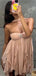 Sexy Pink Spaghetti Strap A-Line Sequin Short Homecoming Dresses For Party, EPT671