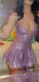 Sexy Pink Spaghetti Strap A-Line Sequin Short Homecoming Dresses For Party, EPT670