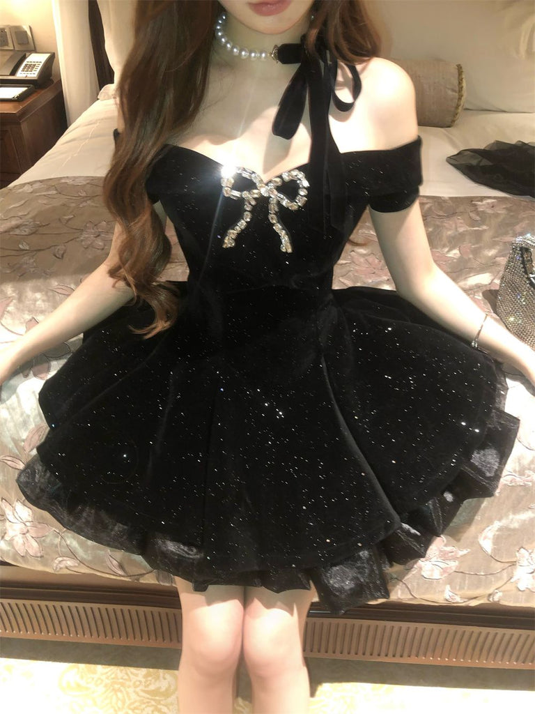 Sexy Black Off-Shoulder A-Line Short Homecoming Dresses For Birthday Party, EPT704